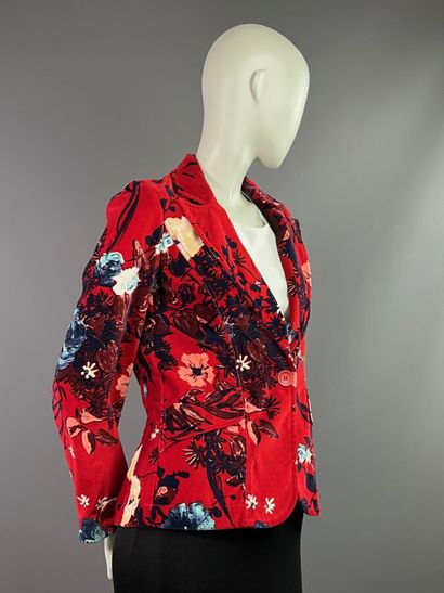 KENZO Jeans Veste en velours rouge fleuri...