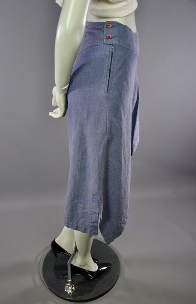 ISSEY MIYAKE -Jupe en lin bleu denim - T...