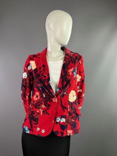 KENZO Jeans Veste en velours rouge fleuri...