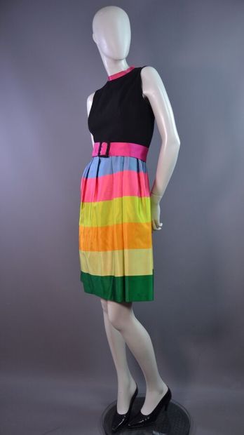 LANVIN Robe cocktail en crêpe et satin rayé-...