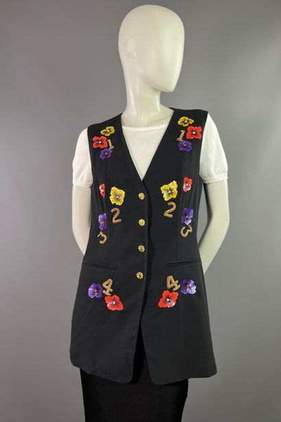 ESCADA Gilet en laine noir brodé de fleurs...