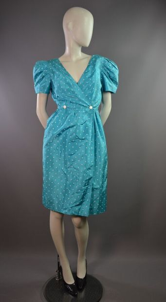 COURRÈGES PARIS Robe cocktail en soie bleu...