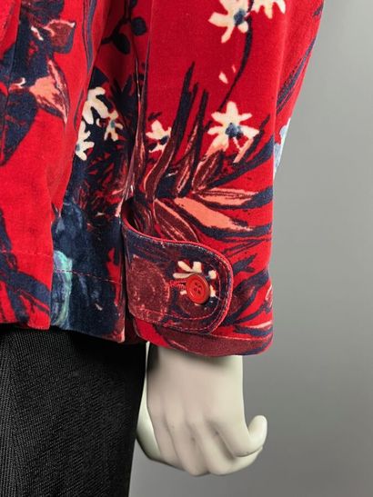 KENZO Jeans Veste en velours rouge fleuri...