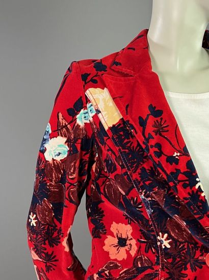 KENZO Jeans Veste en velours rouge fleuri...
