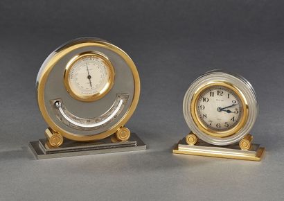 KELLER
Chromed and gilt metal desk set consisting...
