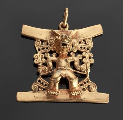 Metal pendant representing a stylized character...