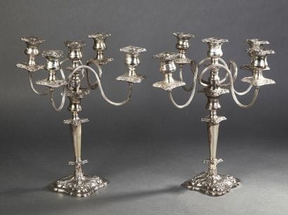 Pair of silver-plated candelabras with 5...