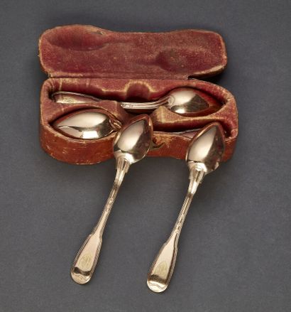 Twelve small spoons in vermeil, monogrammed...