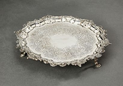 English silver tripod display stand of round...