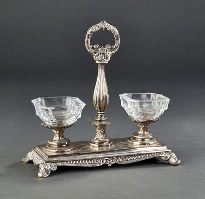 Double silver salt cellar, the base with...