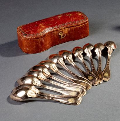 Twelve small spoons in vermeil, monogrammed...