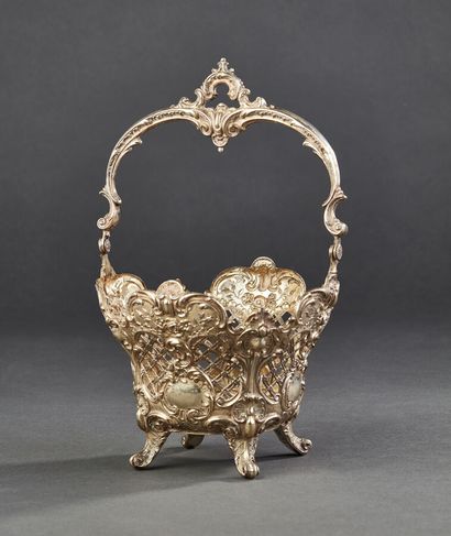 Basket with handle in silver 800°/oo with...