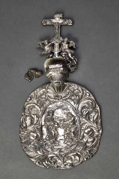 Silver stoup with repoussé decoration of...