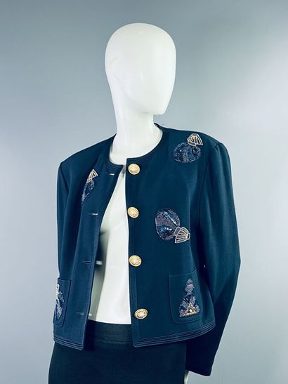 LOUIS FERAUD Veste tailleur en crêpe bleu...