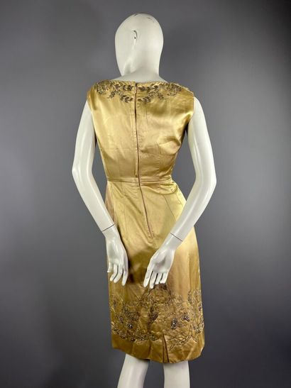 Années 60 - Robe cocktail en satin jaune...