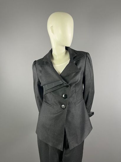 FÉRAUD - Tailleur pantalon en laine gris...