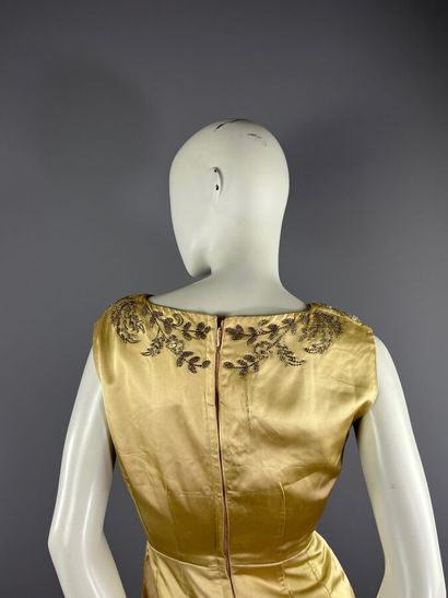 Années 60 - Robe cocktail en satin jaune...