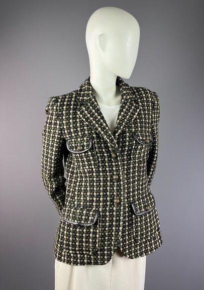 GEORGES RECH - Veste en tweed et cuir vert....
