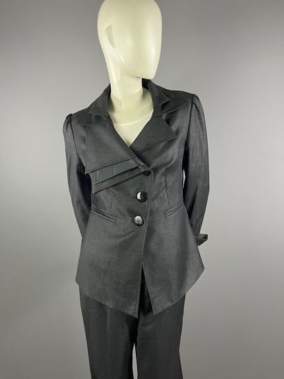 FÉRAUD - Tailleur pantalon en laine gris...