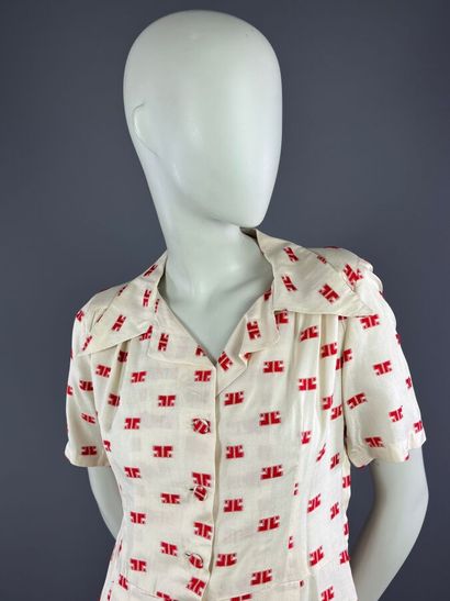Anonyme - Robe d'été en soie blanche monogram...