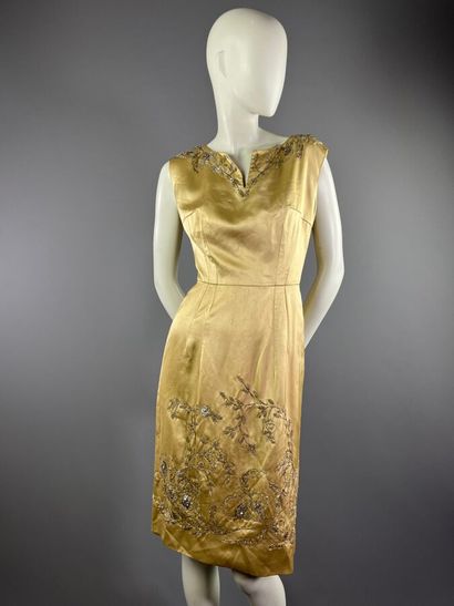 Années 60 - Robe cocktail en satin jaune...