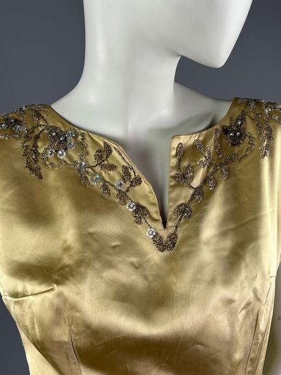 Années 60 - Robe cocktail en satin jaune...