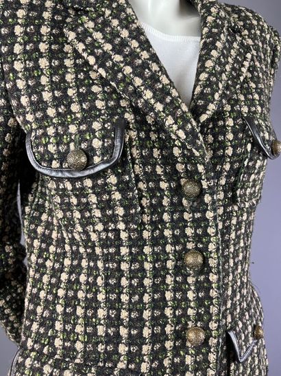 GEORGES RECH - Veste en tweed et cuir vert....