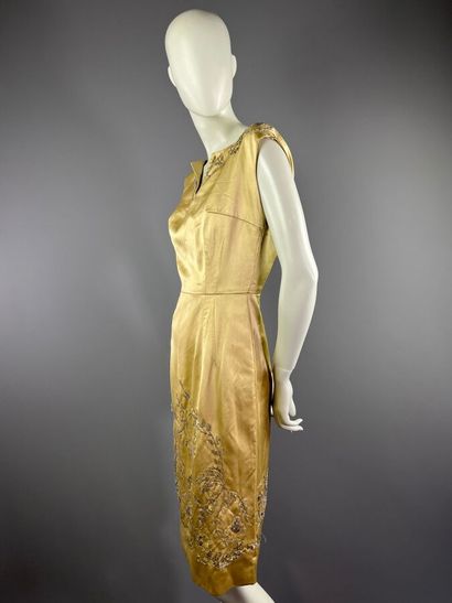 Années 60 - Robe cocktail en satin jaune...