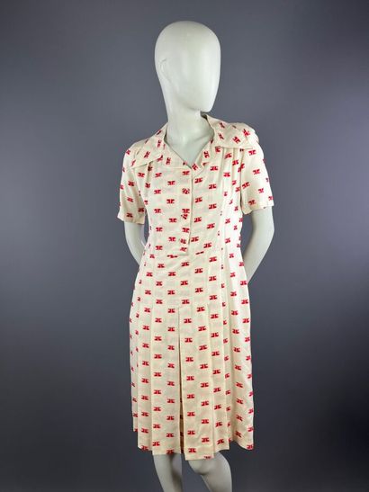 Anonyme - Robe d'été en soie blanche monogram...