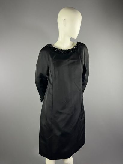 Années 60 - Robe cocktail en soie noire et...