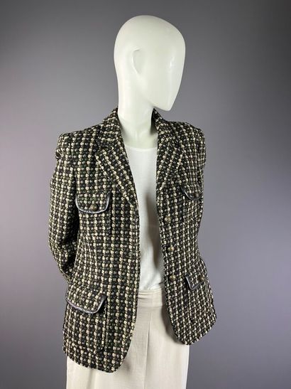 GEORGES RECH - Veste en tweed et cuir vert....