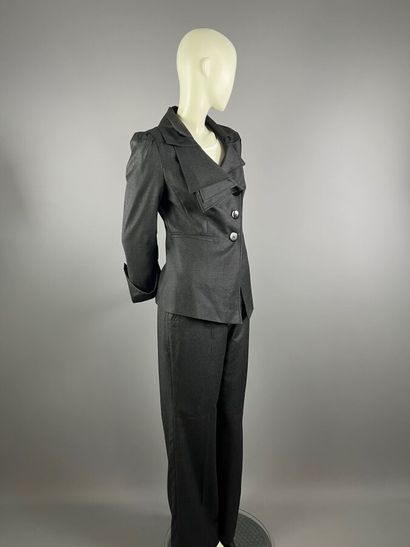 FÉRAUD - Tailleur pantalon en laine gris...