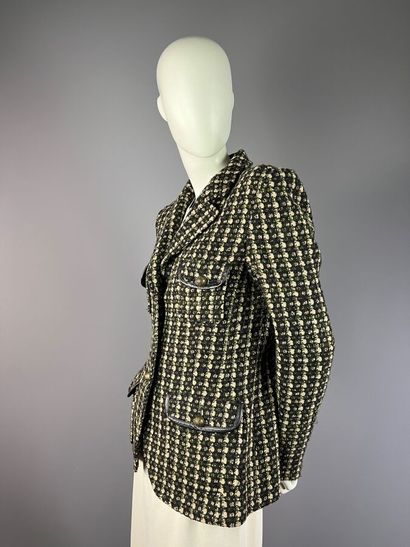 GEORGES RECH - Veste en tweed et cuir vert....