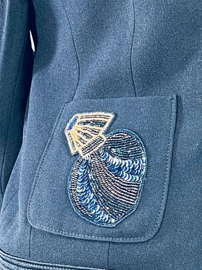 LOUIS FERAUD Veste tailleur en crêpe bleu...