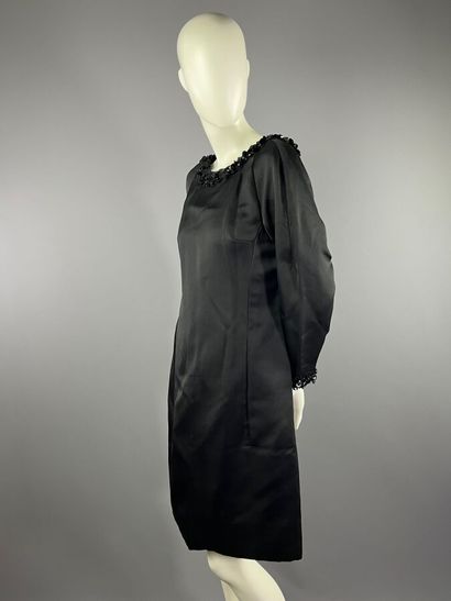 Années 60 - Robe cocktail en soie noire et...