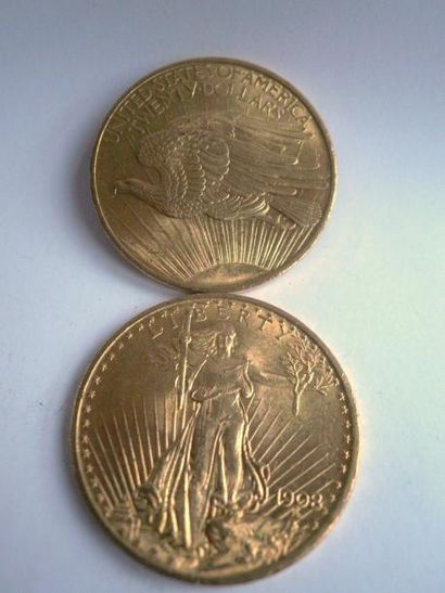 2 Pièces de 20 dollars. Poids: 66,9 g