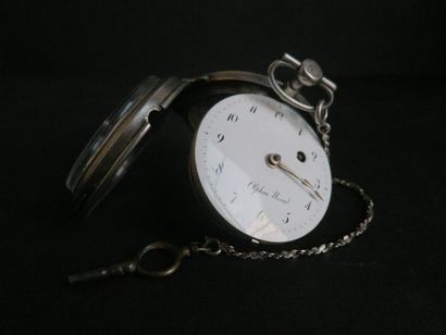 Montre de gousset en argent, cadran émaillé...