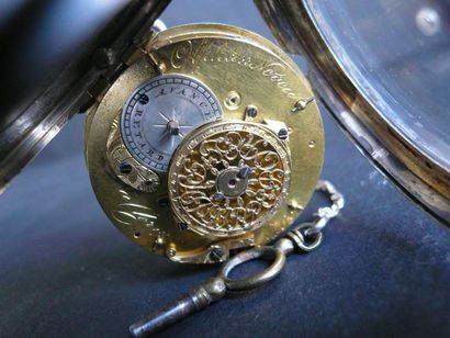 Montre de gousset en argent, cadran émaillé...