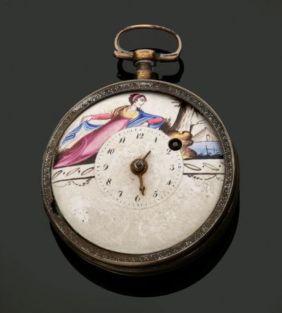 Montre à gousset en argent à cadran émaillé...