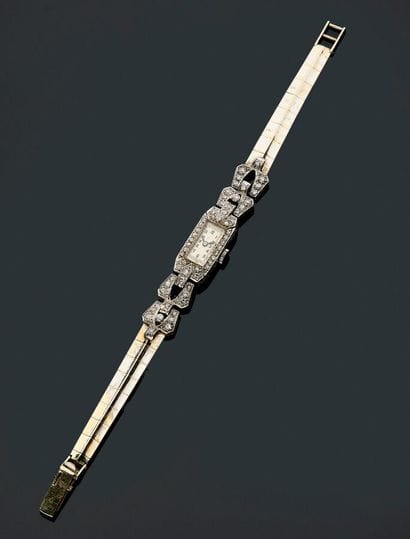 Montre de dame en platine et or gris 18 k...