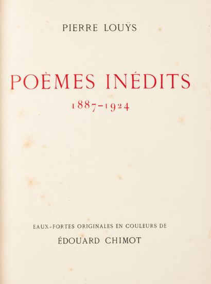LOUYS (Pierre). o Unpublished poems. 1887-1924,...