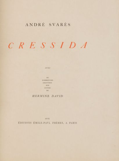 SUARÈS (André). Cressida. A Paris, Aux Éditions...