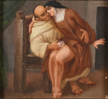 19th century school 
Erotic scene between...