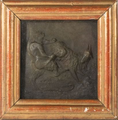 After Houdon
Satyr and goat
Wax bas-relief,...