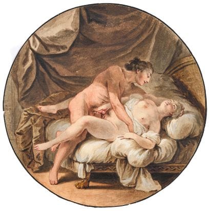 FRENCH SCHOOL, late 18th century
Erotic scene
Watercolor,...
