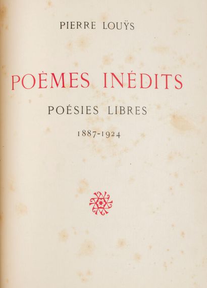 LOUYS (Pierre). o Unpublished poems. 1887-1924,...