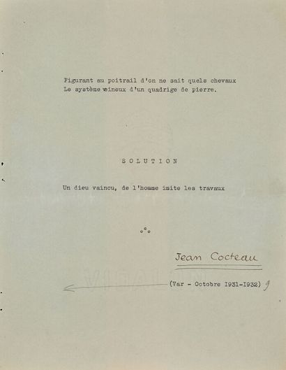 Jean COCTEAU (Maisons-Laffitte 1889 - Milly-la-Forêt...