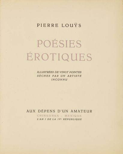 LOUYS (Pierre). Poésies érotiques. Chihuahua...