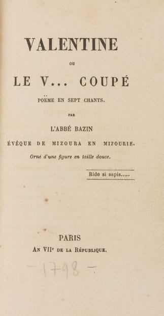 BAZIN (Abbé). o Valentine ou le v... coupé....