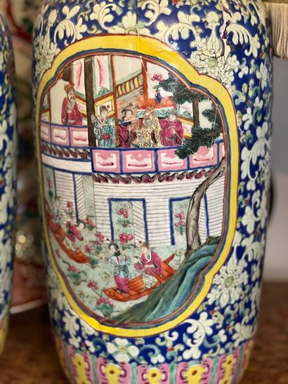 Pair of porcelain baluster vases decorated...